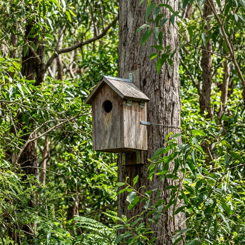 Animal nesting box installed as a humane alternative to a Yellingbo roof cavity