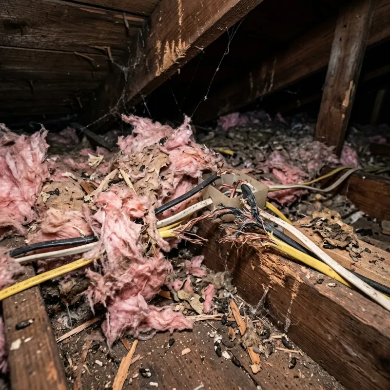 Contaminated ceiling insulation being assessed in a Yellingbo roof space