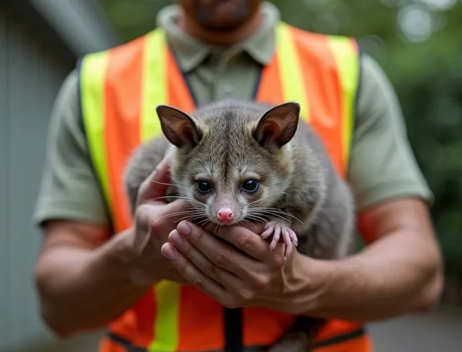 Animal handler safely recovering a deceased possum in Yellingbo